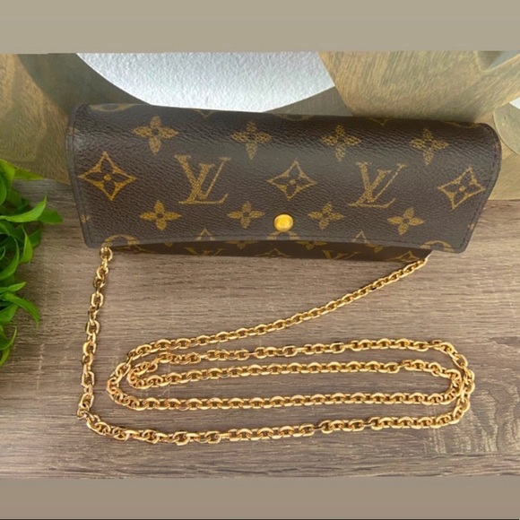 ⚜️Louis Vuitton Monogram Pochette Wallet Crossbody Chain + Vachetta Strap WOC - Picture 4 of 15
